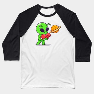 Cute Alien Boxing Planet Cartoon Baseball T-Shirt